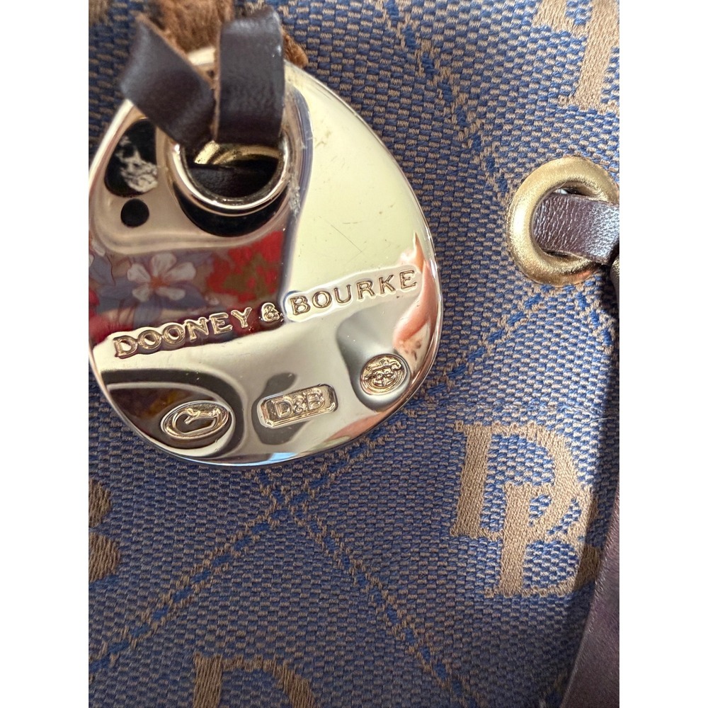 Dooney & Bourke Signature Monogram Canvas Tote Bag Blue Brown Leather Trim - Picture 8 of 9